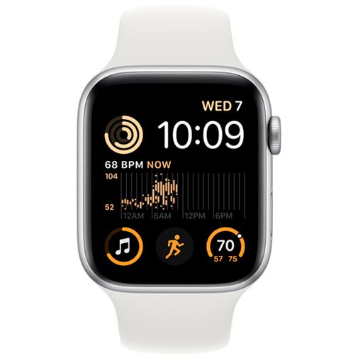 Apple Watch SE 2022 44mm Zilver (Witte Siliconenband)